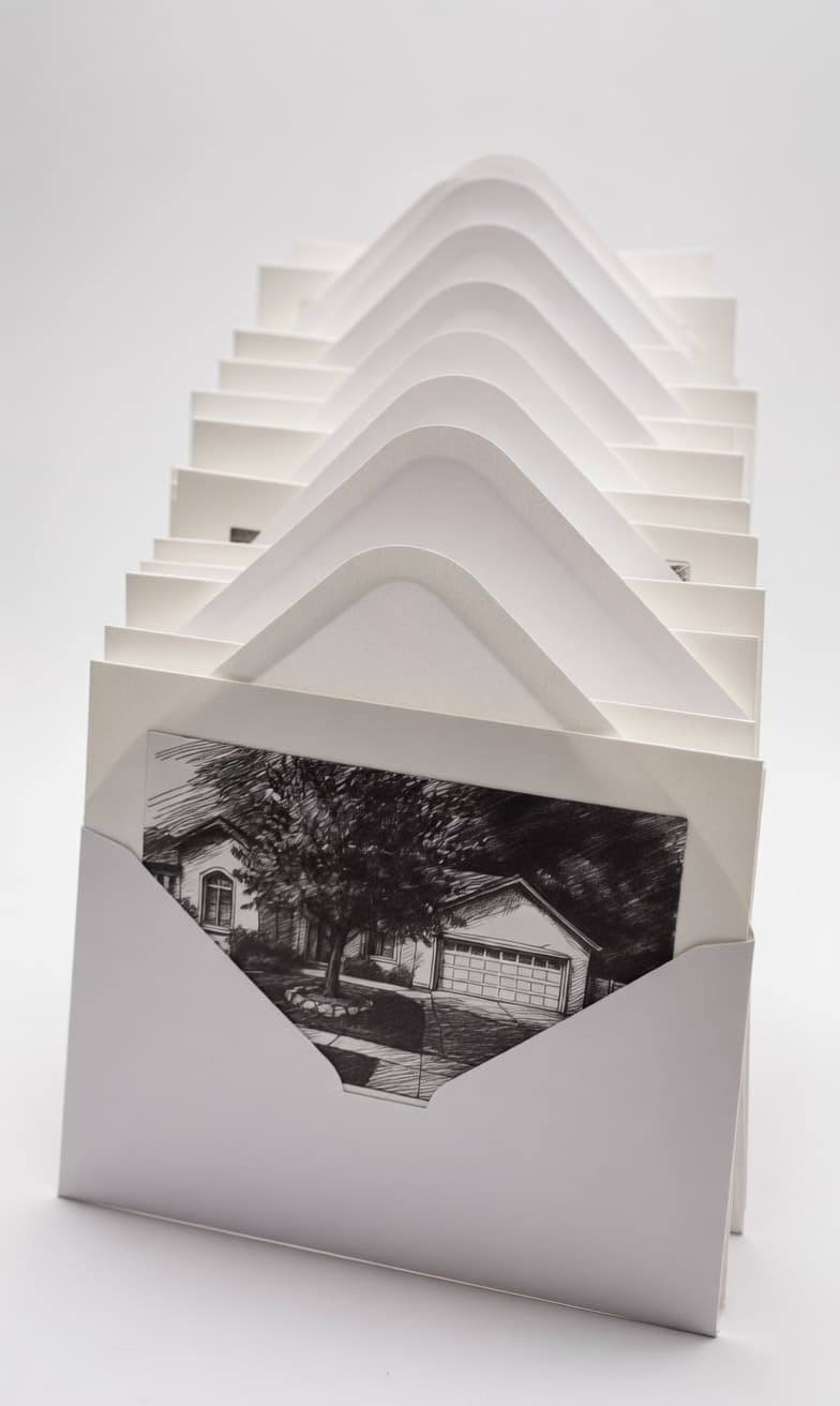 Mailer example showing a hand-drawn mockup inside an envelope